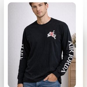 Nike Air Jordan Black Long Sleeve Graphic Crewneck Shirt Streetwear